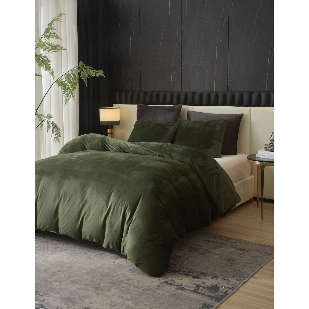 Zera‎ Green 100% Velvet 5 piece Comforter Set King
